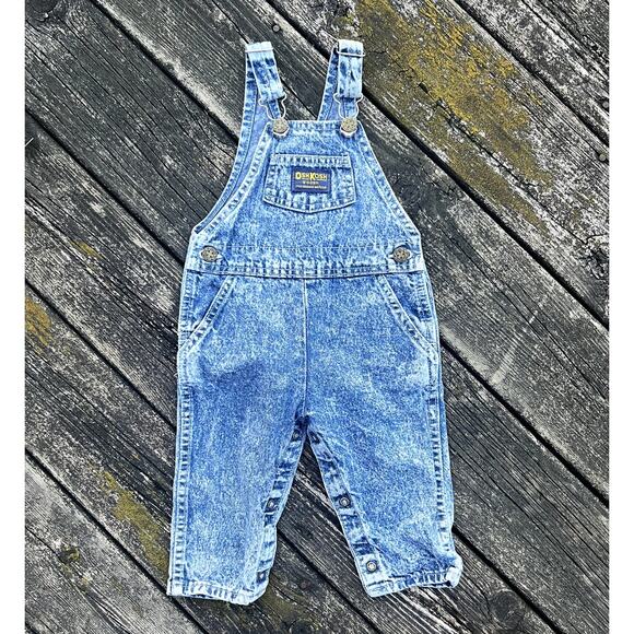 OshKosh B'gosh Vintage Acid Wash Denim Overalls Baby Size 18M Made in USA - Picture 1 of 8
